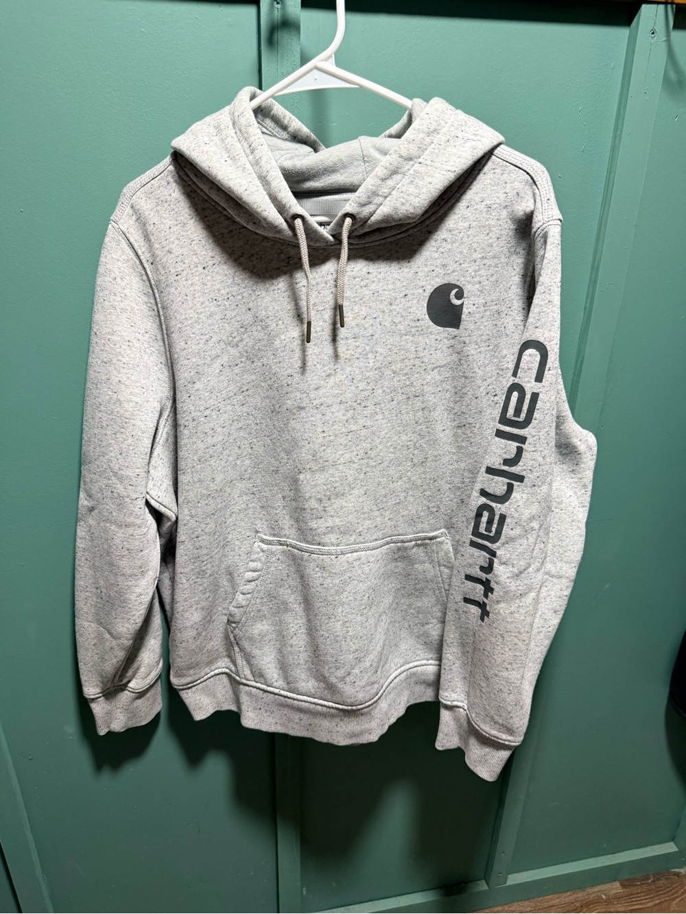 Carhartt Gray Hooded Pullover with Logo Sleeve